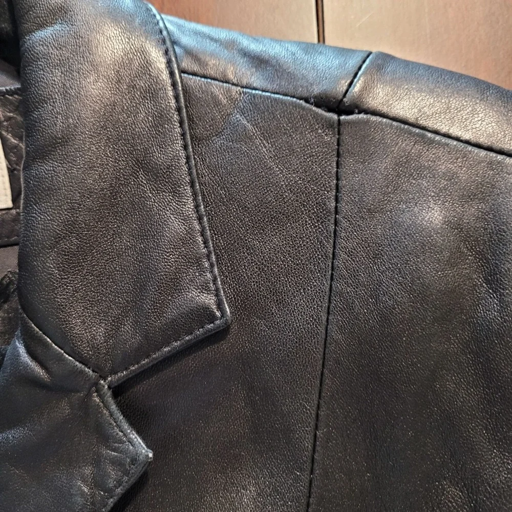 Vtg 90s Jones New York Buttery Leather Moto Blazer Jacket Coat L Black Zip Up‎